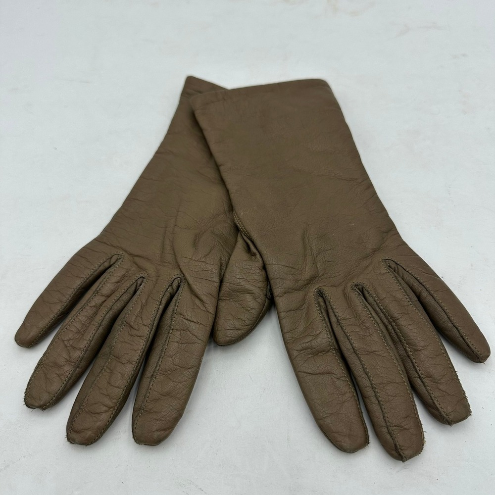 Van Raalte Vintage Womens Genuine Leather Gloves Taupe Brown Acrylic Lined Large